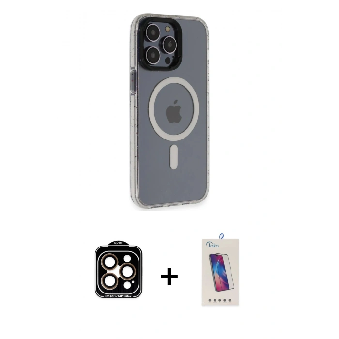 MARSİLYAN™- iPhone 14 Pro Max Kılıf Yankı Işık Prime - Siyah Joko 5D Cam + PVD Metal Kamera Lens - TU