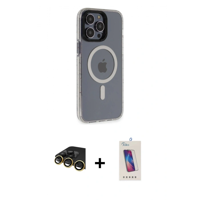 MARSİLYAN™- iPhone 14 Pro Max Kılıf Yankı Işık Prime - Siyah Joko 5D Cam + Raze Metal Kamera Lens - GD