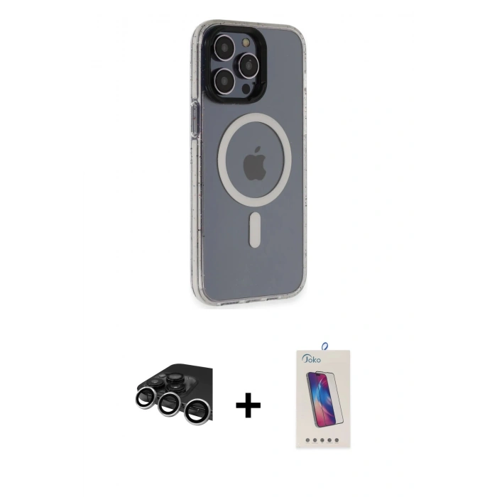 MARSİLYAN™- iPhone 14 Pro Max Kılıf Yankı Işık Prime - Siyah Joko 5D Cam + Raze Metal Kamera Lens - GS
