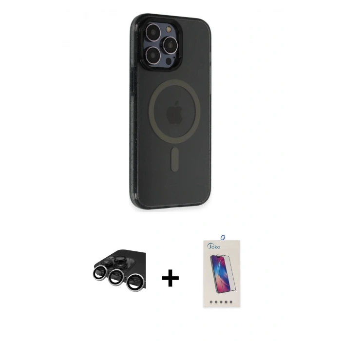 MARSİLYAN™- iPhone 14 Pro Max Kılıf Yankı Işık Prime - Siyah Joko 5D Cam + Raze Metal Kamera Lens - GS