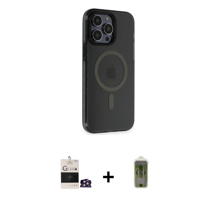 MARSİLYAN™- iPhone 14 Pro Max Kılıf Yankı Işık Prime - Siyah Joko Magic 5D Hayalet Cam + Bilvis Titan Kamera Lens - GD