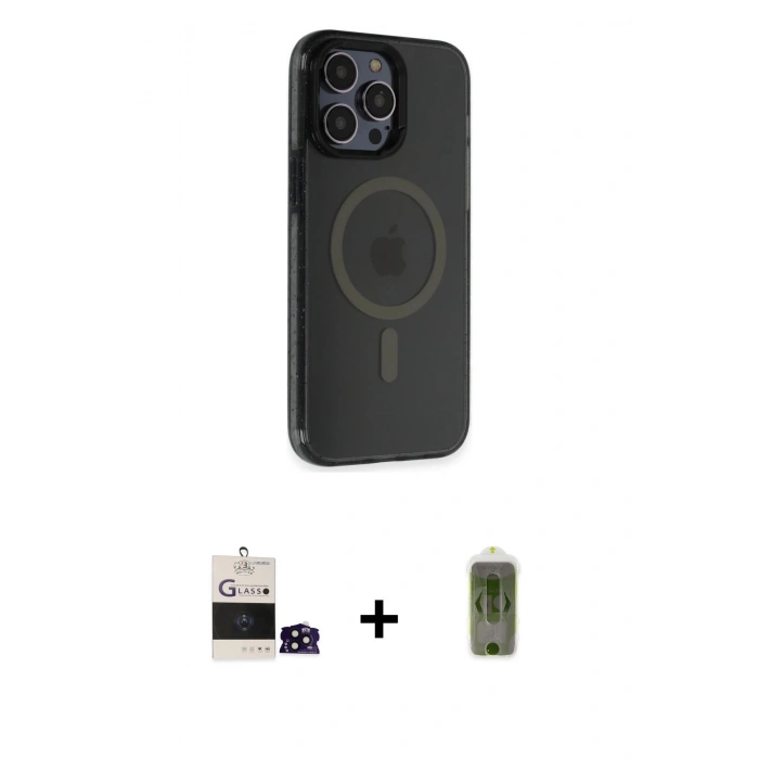MARSİLYAN™- iPhone 14 Pro Max Kılıf Yankı Işık Prime - Siyah Joko Magic 5D Hayalet Cam + Bilvis Titan Kamera Lens - SH