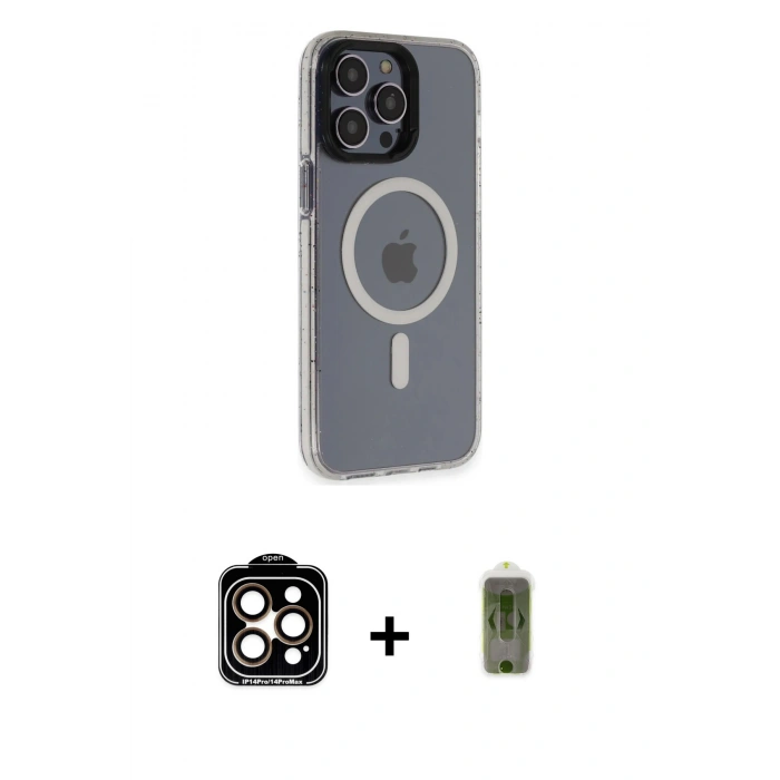 MARSİLYAN™- iPhone 14 Pro Max Kılıf Yankı Işık Prime - Siyah Joko Magic 5D Hayalet Cam + PVD Metal Kamera Lens - TU