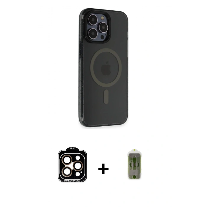 MARSİLYAN™- iPhone 14 Pro Max Kılıf Yankı Işık Prime - Siyah Joko Magic 5D Hayalet Cam + PVD Metal Kamera Lens - TU