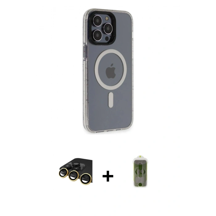 MARSİLYAN™- iPhone 14 Pro Max Kılıf Yankı Işık Prime - Siyah Joko Magic 5D Hayalet Cam + Raze Metal Kamera Lens - GD
