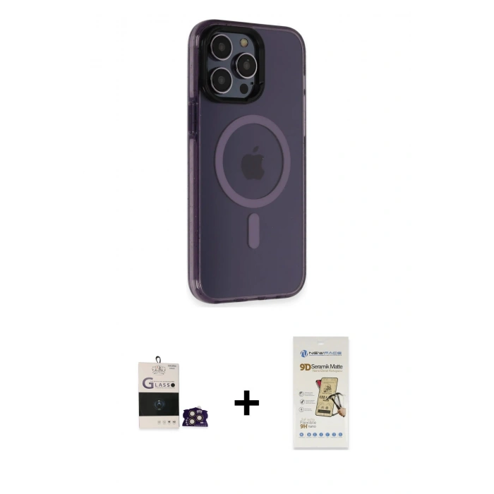 MARSİLYAN™- iPhone 14 Pro Max Kılıf Yankı Işık Prime - Siyah Mat Seramik Nano Ekran Koruyucu + Bilvis Titan Kamera Lens - GD