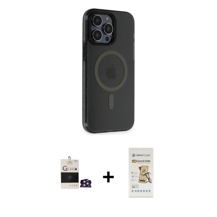 MARSİLYAN™- iPhone 14 Pro Max Kılıf Yankı Işık Prime - Siyah Mat Seramik Nano Ekran Koruyucu + Bilvis Titan Kamera Lens - GD