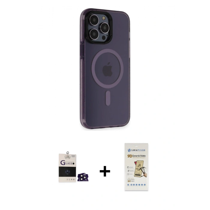 MARSİLYAN™- iPhone 14 Pro Max Kılıf Yankı Işık Prime - Siyah Mat Seramik Nano Ekran Koruyucu + Bilvis Titan Kamera Lens - DNMR