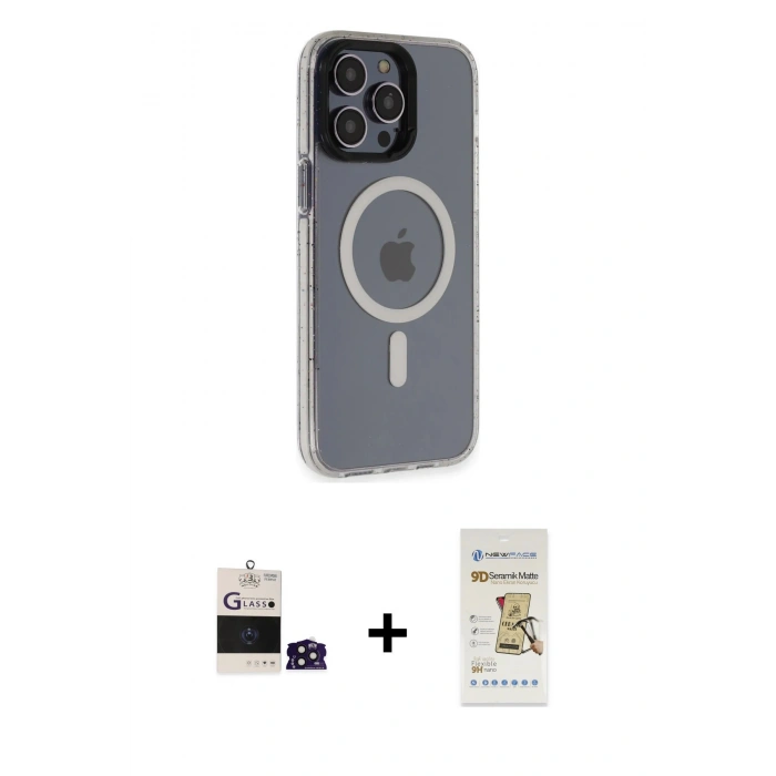 MARSİLYAN™- iPhone 14 Pro Max Kılıf Yankı Işık Prime - Siyah Mat Seramik Nano Ekran Koruyucu + Bilvis Titan Kamera Lens - DNMR