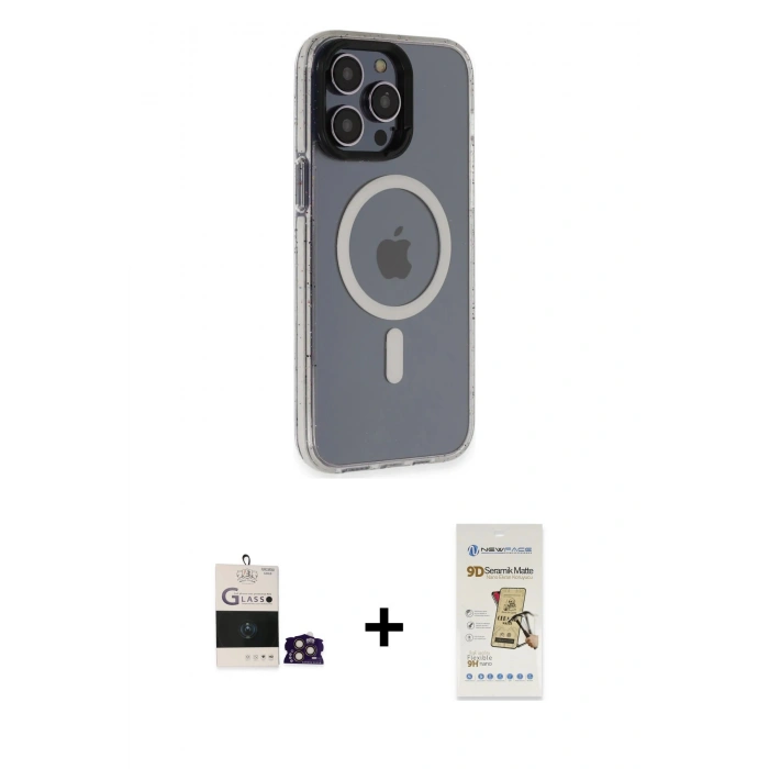 MARSİLYAN™- iPhone 14 Pro Max Kılıf Yankı Işık Prime - Siyah Mat Seramik Nano Ekran Koruyucu + Bilvis Titan Kamera Lens - GD
