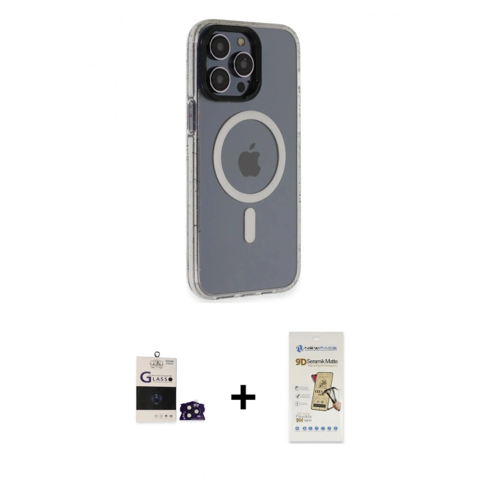 MARSİLYAN™- iPhone 14 Pro Max Kılıf Yankı Işık Prime - Siyah Mat Seramik Nano Ekran Koruyucu + Bilvis Titan Kamera Lens - DNMR