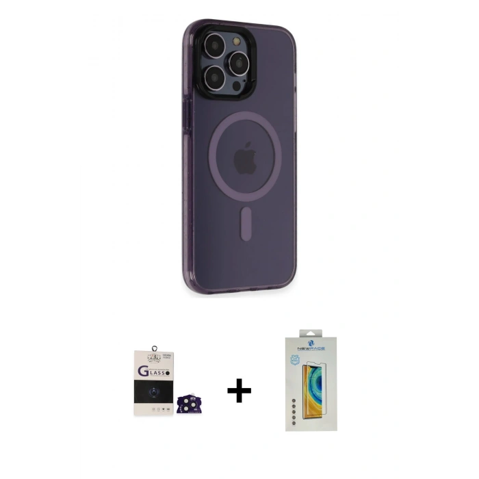 MARSİLYAN™- iPhone 14 Pro Max Kılıf Yankı Işık Prime - Siyah Polymer Nano Ekran Koruyucu + Bilvis Titan Kamera Lens - DNMR
