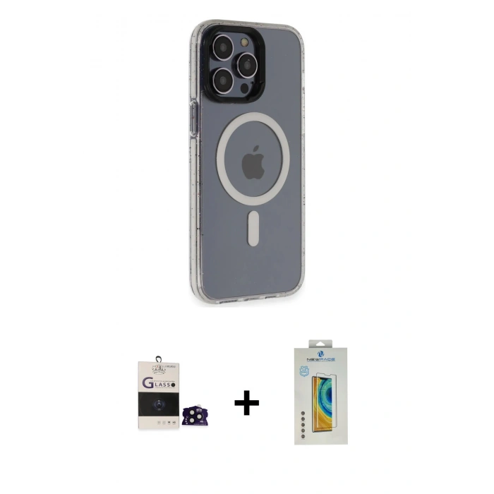 MARSİLYAN™- iPhone 14 Pro Max Kılıf Yankı Işık Prime - Siyah Polymer Nano Ekran Koruyucu + Bilvis Titan Kamera Lens - SH