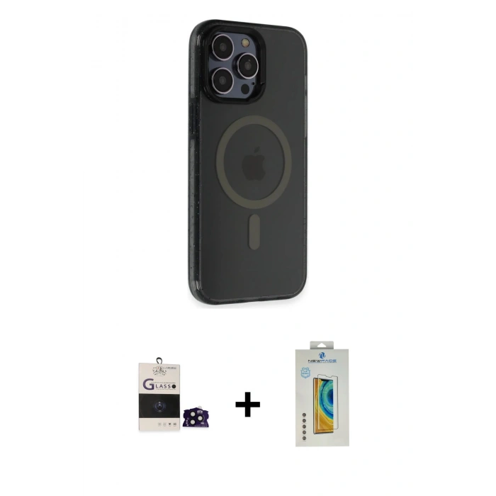 MARSİLYAN™- iPhone 14 Pro Max Kılıf Yankı Işık Prime - Siyah Polymer Nano Ekran Koruyucu + Bilvis Titan Kamera Lens - SH
