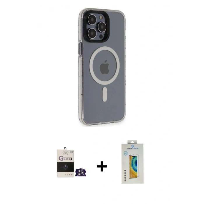 MARSİLYAN™- iPhone 14 Pro Max Kılıf Yankı Işık Prime - Siyah Polymer Nano Ekran Koruyucu + Bilvis Titan Kamera Lens - GS