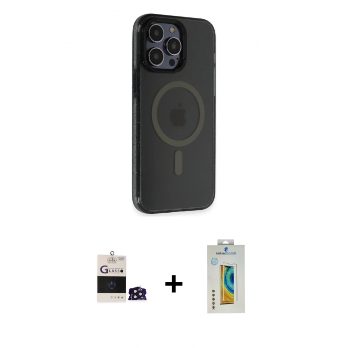 MARSİLYAN™- iPhone 14 Pro Max Kılıf Yankı Işık Prime - Siyah Polymer Nano Ekran Koruyucu + Bilvis Titan Kamera Lens - DNMR