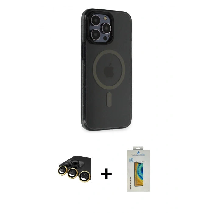 MARSİLYAN™- iPhone 14 Pro Max Kılıf Yankı Işık Prime - Siyah Polymer Nano Ekran Koruyucu + Raze Metal Kamera Lens - GD