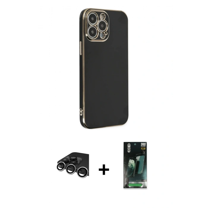 MARSİLYAN™- iPhone 14 Pro Max Kılıf Yankı Serisi - Şeffaf 360 Full Body Arka Koruyucu + Raze Metal Kamera Lens - GS