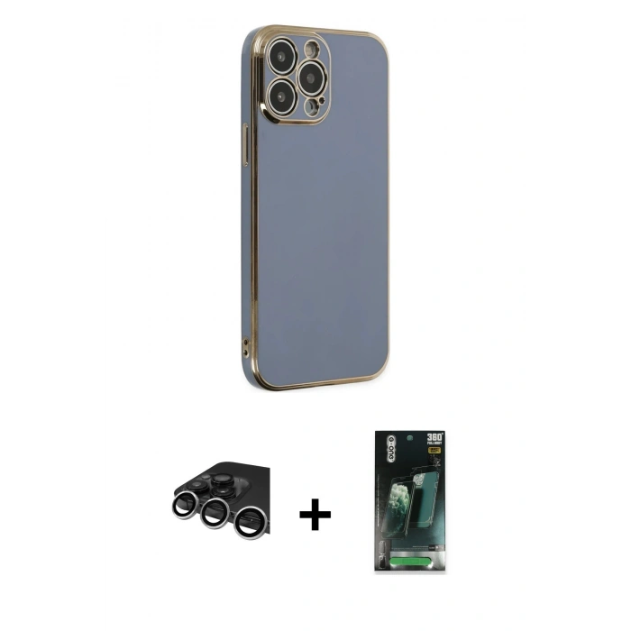 MARSİLYAN™- iPhone 14 Pro Max Kılıf Yankı Serisi - Şeffaf 360 Full Body Arka Koruyucu + Raze Metal Kamera Lens - GS