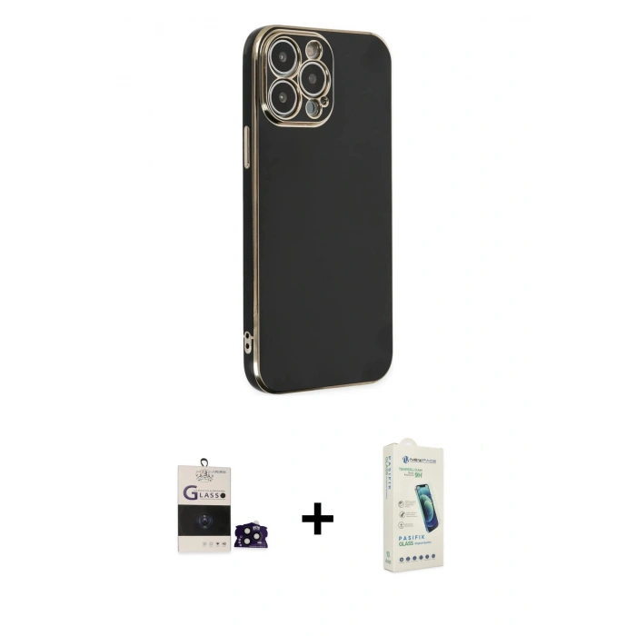 MARSİLYAN™- iPhone 14 Pro Max Kılıf Yankı Serisi - Şeffaf Pasifik Cam Ekran Koruyucu + Bilvis Titan Kamera Lens - SH