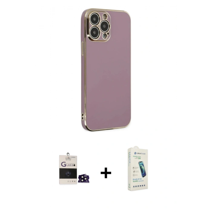 MARSİLYAN™- iPhone 14 Pro Max Kılıf Yankı Serisi - Şeffaf Pasifik Cam Ekran Koruyucu + Bilvis Titan Kamera Lens - SH