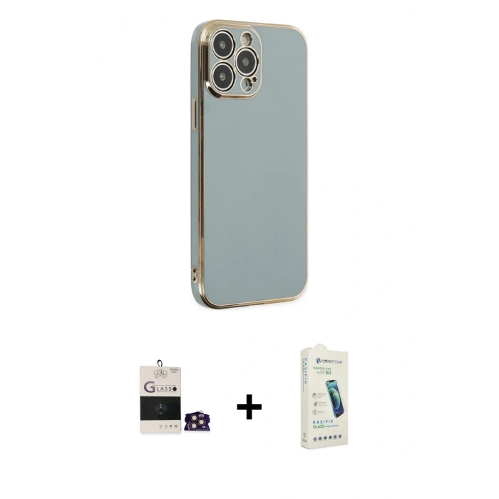 MARSİLYAN™- iPhone 14 Pro Max Kılıf Yankı Serisi - Şeffaf Pasifik Cam Ekran Koruyucu + Bilvis Titan Kamera Lens - GD