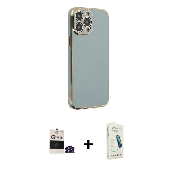 MARSİLYAN™- iPhone 14 Pro Max Kılıf Yankı Serisi - Şeffaf Pasifik Cam Ekran Koruyucu + Bilvis Titan Kamera Lens - DNMR