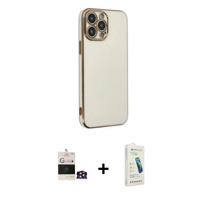MARSİLYAN™- iPhone 14 Pro Max Kılıf Yankı Serisi - Şeffaf Pasifik Cam Ekran Koruyucu + Bilvis Titan Kamera Lens - GD