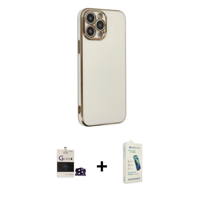 MARSİLYAN™- iPhone 14 Pro Max Kılıf Yankı Serisi - Şeffaf Pasifik Cam Ekran Koruyucu + Bilvis Titan Kamera Lens - SH