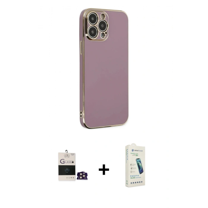 MARSİLYAN™- iPhone 14 Pro Max Kılıf Yankı Serisi - Şeffaf Pasifik Cam Ekran Koruyucu + Bilvis Titan Kamera Lens - GD