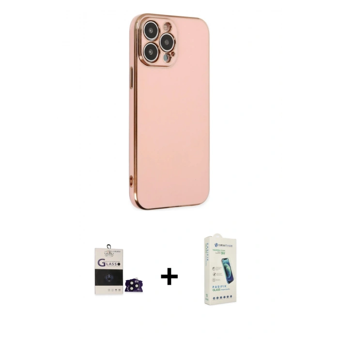MARSİLYAN™- iPhone 14 Pro Max Kılıf Yankı Serisi - Şeffaf Pasifik Cam Ekran Koruyucu + Bilvis Titan Kamera Lens - SH