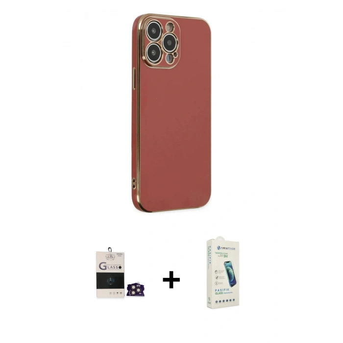 MARSİLYAN™- iPhone 14 Pro Max Kılıf Yankı Serisi - Şeffaf Pasifik Cam Ekran Koruyucu + Bilvis Titan Kamera Lens - GD
