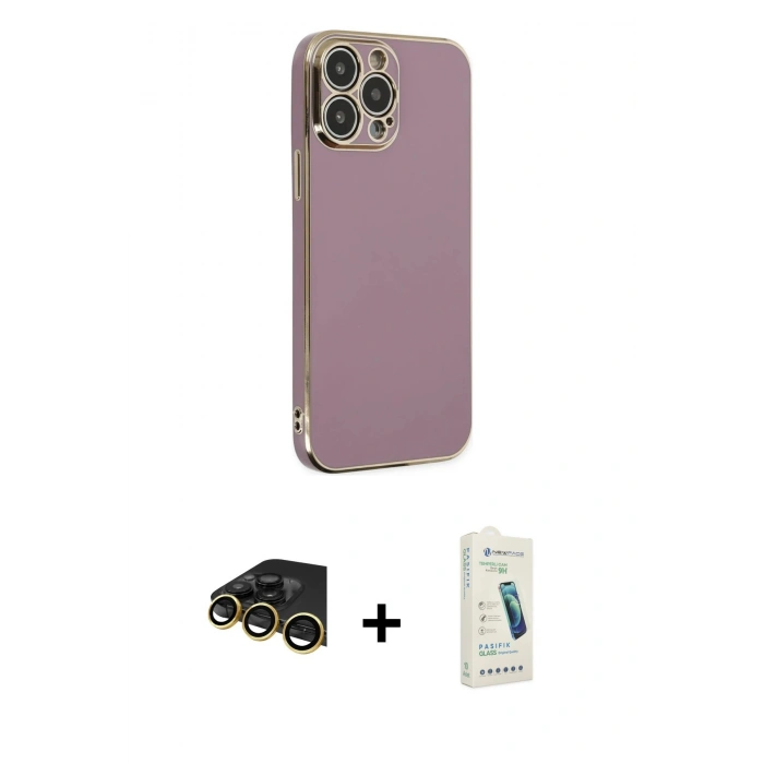 MARSİLYAN™- iPhone 14 Pro Max Kılıf Yankı Serisi - Şeffaf Pasifik Cam Ekran Koruyucu + Raze Metal Kamera Lens - GD