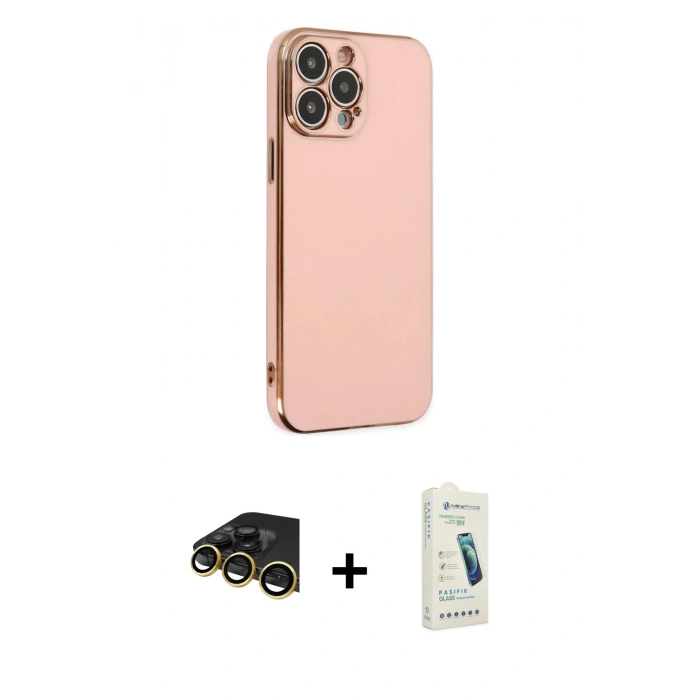 MARSİLYAN™- iPhone 14 Pro Max Kılıf Yankı Serisi - Şeffaf Pasifik Cam Ekran Koruyucu + Raze Metal Kamera Lens - GD