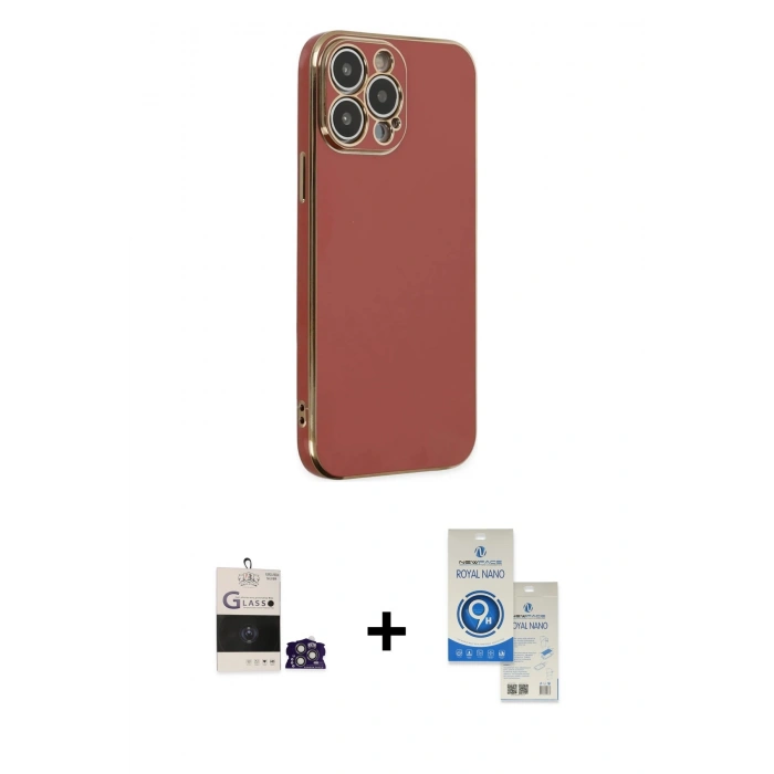 MARSİLYAN™- iPhone 14 Pro Max Kılıf Yankı Serisi - Şeffaf Royal Nano Ekran Koruyucu + Bilvis Titan Kamera Lens - GS