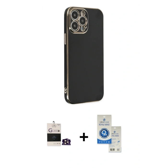 MARSİLYAN™- iPhone 14 Pro Max Kılıf Yankı Serisi - Şeffaf Royal Nano Ekran Koruyucu + Bilvis Titan Kamera Lens - GD