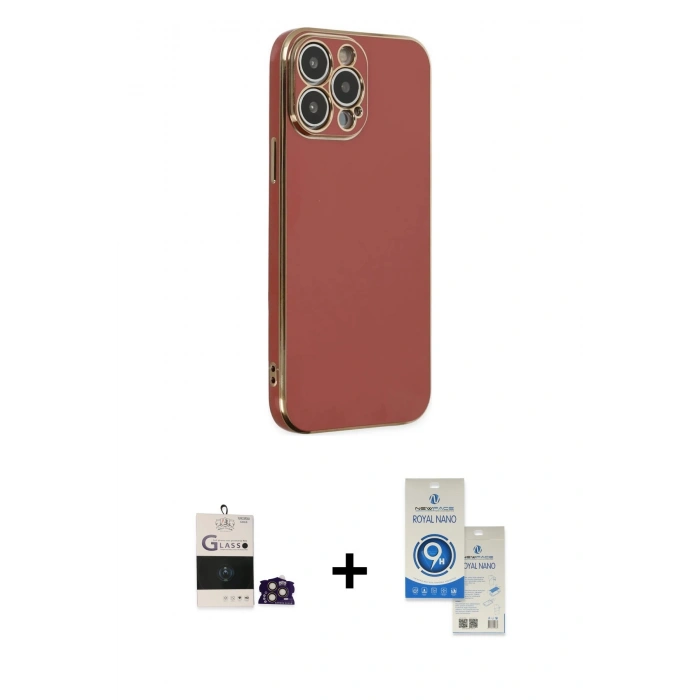 MARSİLYAN™- iPhone 14 Pro Max Kılıf Yankı Serisi - Şeffaf Royal Nano Ekran Koruyucu + Bilvis Titan Kamera Lens - GD