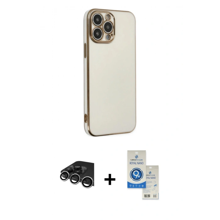 MARSİLYAN™- iPhone 14 Pro Max Kılıf Yankı Serisi - Şeffaf Royal Nano Ekran Koruyucu + Raze Metal Kamera Lens - GS