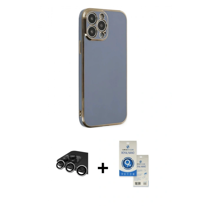 MARSİLYAN™- iPhone 14 Pro Max Kılıf Yankı Serisi - Şeffaf Royal Nano Ekran Koruyucu + Raze Metal Kamera Lens - GS