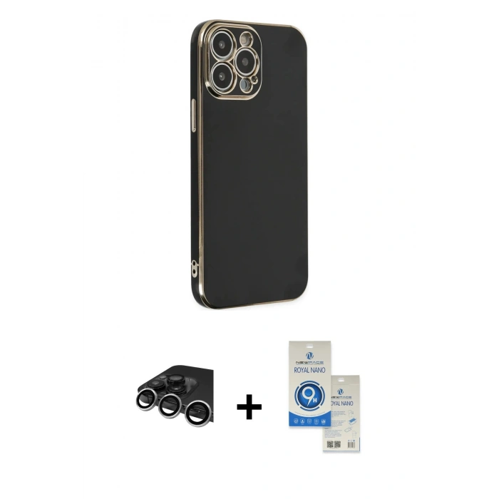 MARSİLYAN™- iPhone 14 Pro Max Kılıf Yankı Serisi - Şeffaf Royal Nano Ekran Koruyucu + Raze Metal Kamera Lens - GS