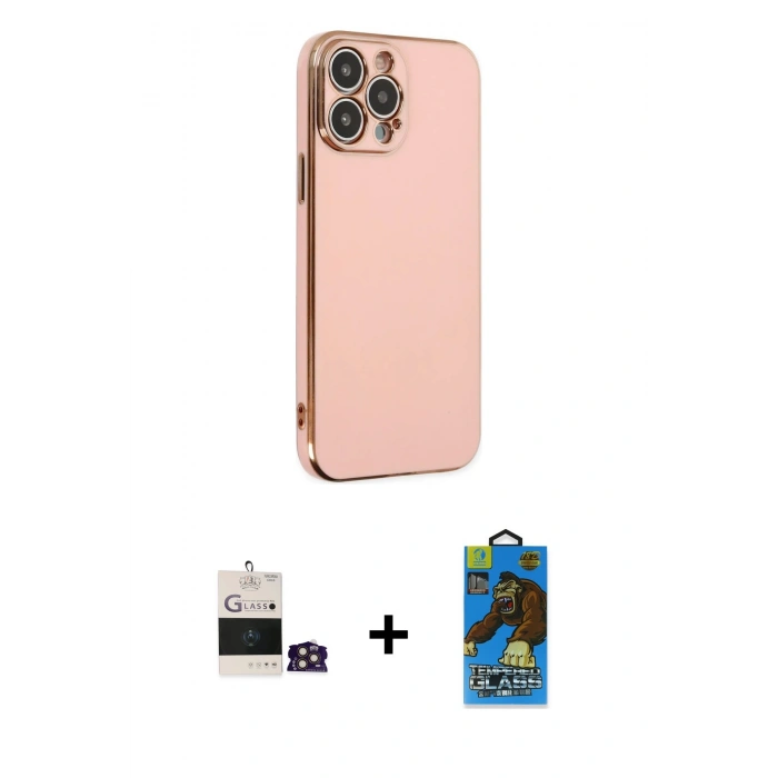MARSİLYAN™- iPhone 14 Pro Max Kılıf Yankı Serisi - Siyah 18D Cam Ekran Koruyucu + Bilvis Titan Kamera Lens - GD