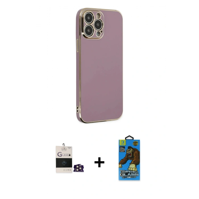 MARSİLYAN™- iPhone 14 Pro Max Kılıf Yankı Serisi - Siyah 18D Cam Ekran Koruyucu + Bilvis Titan Kamera Lens - GD