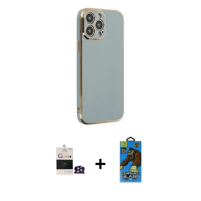 MARSİLYAN™- iPhone 14 Pro Max Kılıf Yankı Serisi - Siyah 18D Cam Ekran Koruyucu + Bilvis Titan Kamera Lens - GD