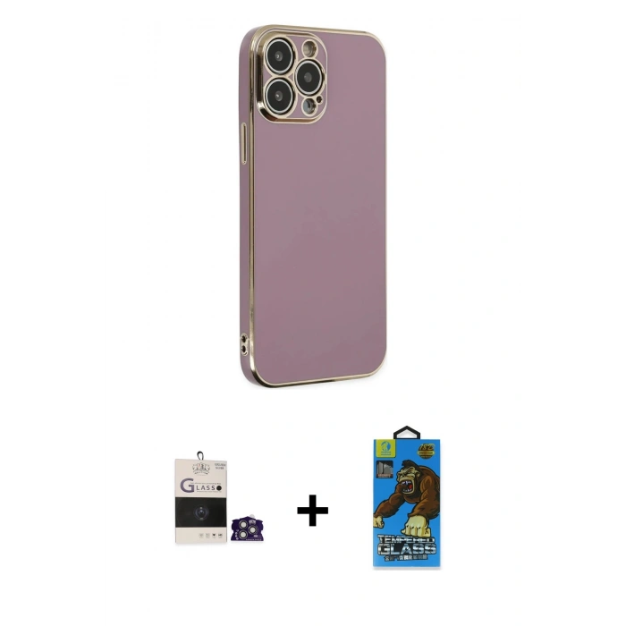 MARSİLYAN™- iPhone 14 Pro Max Kılıf Yankı Serisi - Siyah 18D Cam Ekran Koruyucu + Bilvis Titan Kamera Lens - GS