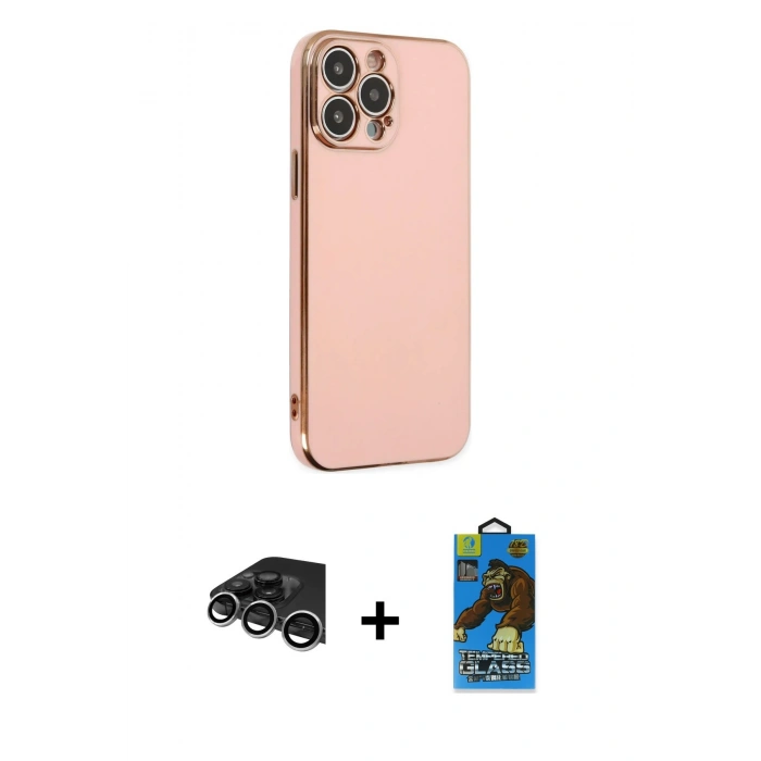 MARSİLYAN™- iPhone 14 Pro Max Kılıf Yankı Serisi - Siyah 18D Cam Ekran Koruyucu + Raze Metal Kamera Lens - GS