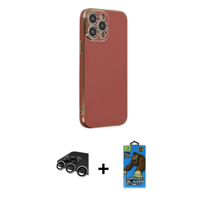 MARSİLYAN™- iPhone 14 Pro Max Kılıf Yankı Serisi - Siyah 18D Cam Ekran Koruyucu + Raze Metal Kamera Lens - GS