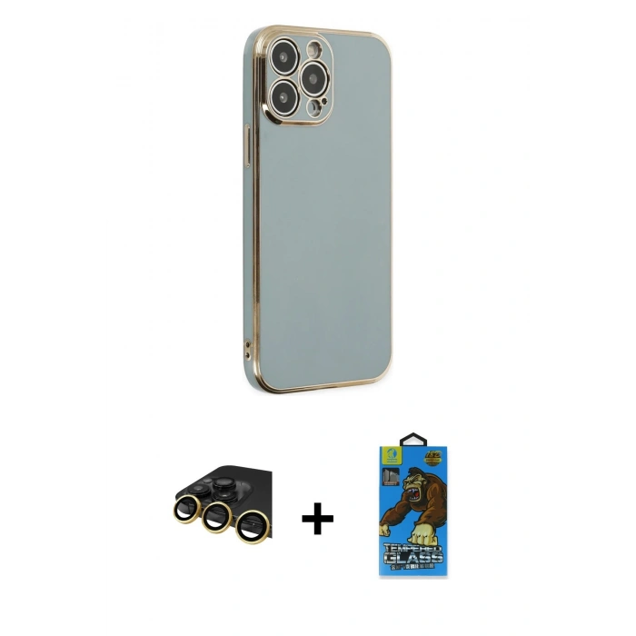 MARSİLYAN™- iPhone 14 Pro Max Kılıf Yankı Serisi - Siyah 18D Cam Ekran Koruyucu + Raze Metal Kamera Lens - GD