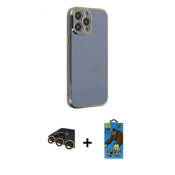 MARSİLYAN™- iPhone 14 Pro Max Kılıf Yankı Serisi - Siyah 18D Cam Ekran Koruyucu + Raze Metal Kamera Lens - GD
