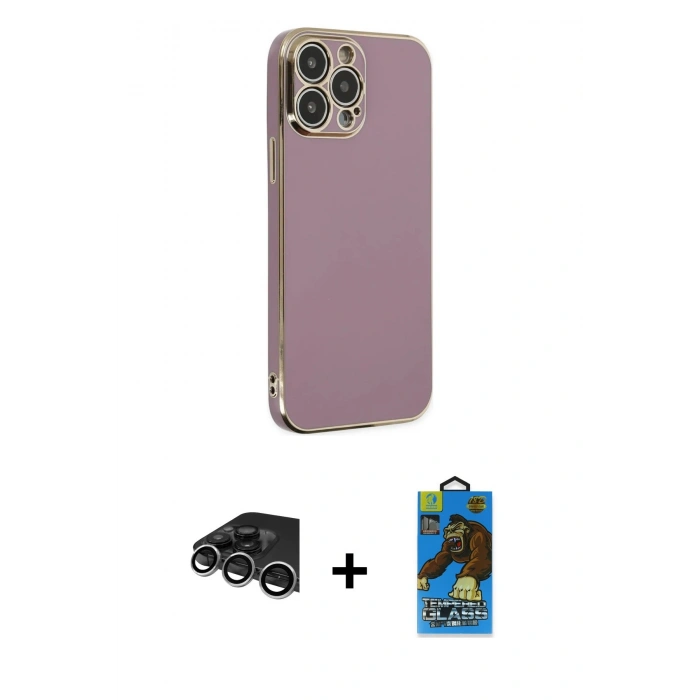 MARSİLYAN™- iPhone 14 Pro Max Kılıf Yankı Serisi - Siyah 18D Cam Ekran Koruyucu + Raze Metal Kamera Lens - GS