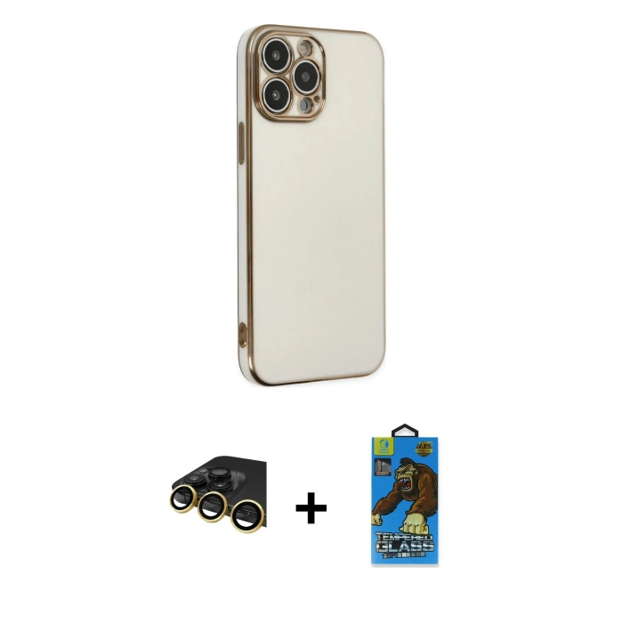 MARSİLYAN™- iPhone 14 Pro Max Kılıf Yankı Serisi - Siyah 18D Cam Ekran Koruyucu + Raze Metal Kamera Lens - GD